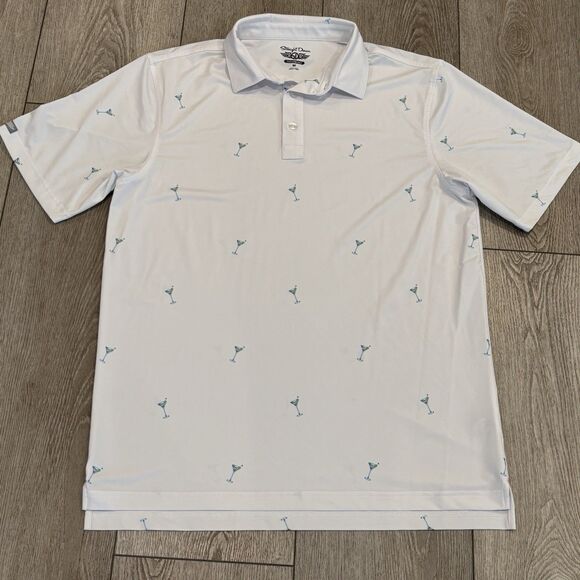 Straight Down Golf Polo Shirt Mens M White Martini Glasses All Over Performance - Picture 1 of 6